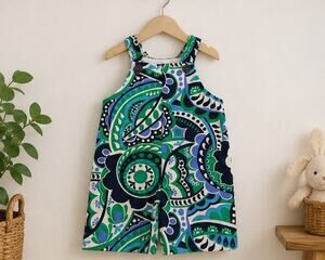 Kelly's Kids 18M Paisley Jon Jon Romper Navy Blue Green Unisex Geometric Boutiqu